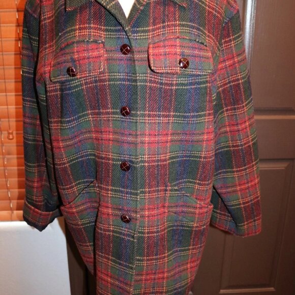 Vintage Women's Plaid Heavy Wool Coat Button Up Pladed Jacket Size 16 - Picture 2 of 15